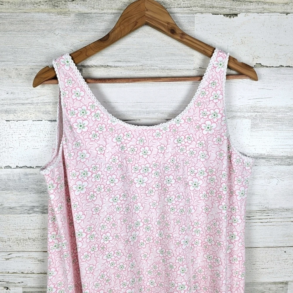VTG Laura Ashley Nightgown XL Pink Floral Crochet Lace Coquette Cottagecore